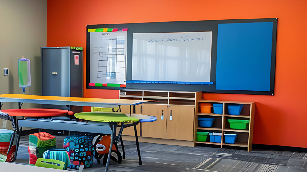 Classroom with writable walls for brainstorming and creativity